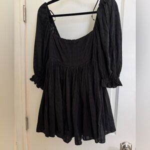 Black Puff-Sleeve Mini Dress